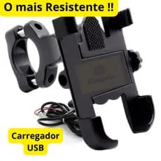 Suporte Celular para Moto Bike forte de Metal Alumínio com carregador USB  Resistente nao não quebra