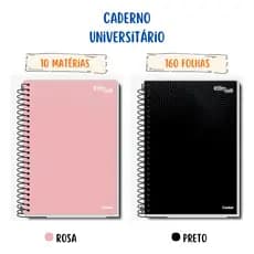 kit 2 Caderno Universitário Capa Dura 10 Matéria 160 Folhas Preto Rosa Escolar 200mm x 275mm Credeal
