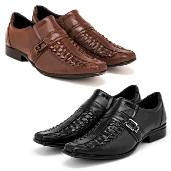 Kit 2 Sapatos Sociais Em Couro Confortável Para Trabalho