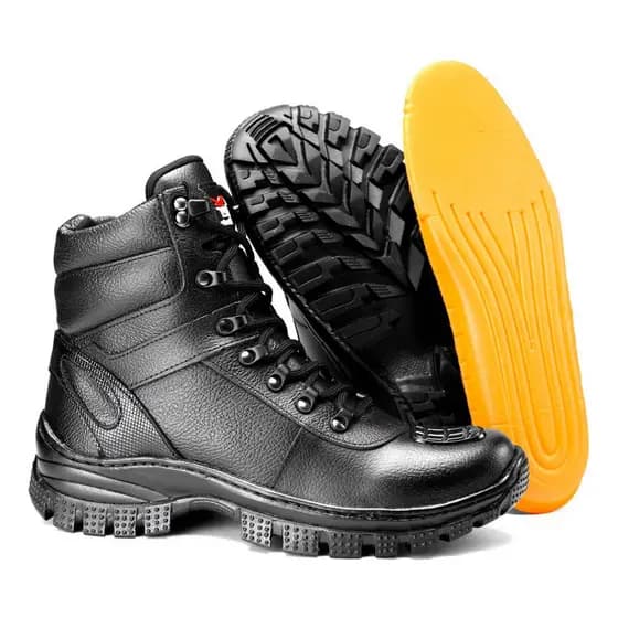 Coturno Masculino Couro Cano Médio Militar Confortavel Anatômica De Amarrar