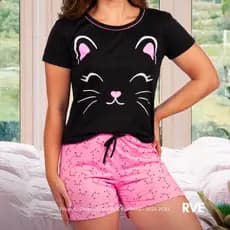 Pijama Curto Feminino Blogueira Verão Conjunto Short e Blusa Baby Doll Short Doll Confort LUXO POP