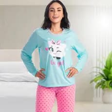 Pijama de Frio Feminino Conjunto Longo de Inverno com Calça e Blusa Fofinhos Pet Lovers
