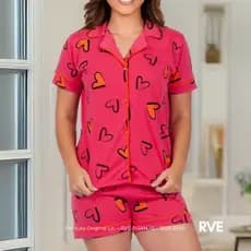 Pijama Americano Feminino Blogueira Amamentação Pós Cirúrgico Aberto de Botão Baby Doll Luxo RVE