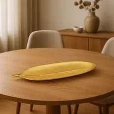 Centro de Mesa Decorativo Folha Dourada 41cm MDF – Enfeite Elegante para Sala, Cozinha e Fruteira