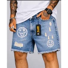 Shorts Jeans Masculino Emoji  Shorts Jeans Streetwear UFC Masculino Barra Desfiada Autêntico Algodão 100%