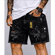 Shorts Jeans Streetwear  UFC Masculino Barra Desfiada Autêntico Algodão 100% Bermuda Jogador Premium