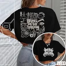 Blusa Cropped Oversized Feminino Bring Me The Horizon BMTH Rock Gótico Caveira Can You Feel My Heart