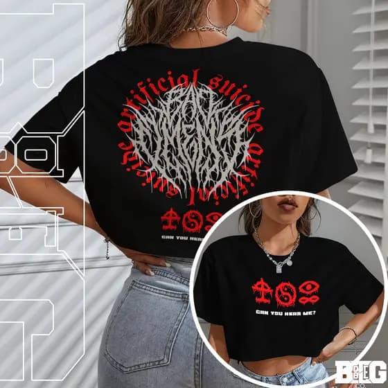 Blusa Cropped Manga Longa Bad Omens Suicide Artificial Banda Rock Moda Feminina