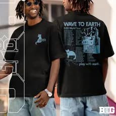 Camiseta Basica e infantil Wave To Earth Play With Earth Cat World Tour Unissex