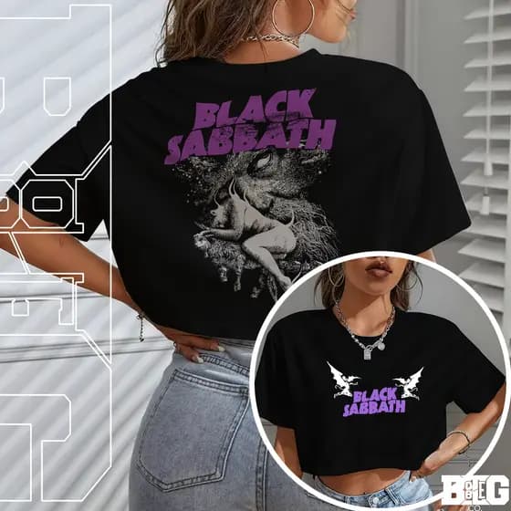 Blusa Cropped Oversized Feminina Algodão God Is Dead Album Dark Sabbath Estilo Rock Metal Streetwear