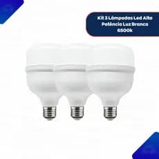 Kit 3 Lâmpadas Led Alta Potência Luz Branca 6500k