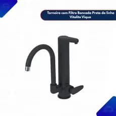 Torneira Com Filtro Bancada Preta Linha Vitalite Viqua Preto Fosco