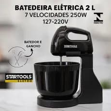 Batedeira Elétrica 2L Prática Resistente 7 Velocidades 250W 127V Ou 220V Batedor Gancho Potentes