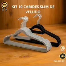 Kit 10 Cabide Slim De Veludo Para Roupas Adulto Nas Cores Bege Cinza E Preto