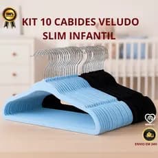 Kit 10 Cabides Infantil Veludo Slim Antideslizante Ultrafino