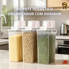 Kit Pote Hermético 2L Com Medidor Bico Dosador Cozinha Mantimentos Lavanderia Multiuso