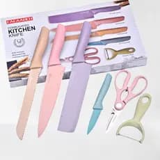 Jogo de Facas churrasco 6 Peças Colorido Antiaderente Profissional De Cozinha Faqueiro Gourmet