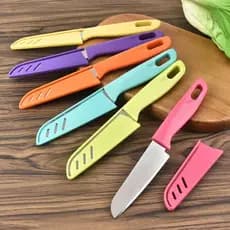 Faca Inox Lâmina Afiada com Capa Protetora Cozinha para Pesca Aço Faquinha Colorida Frutas Legumes
