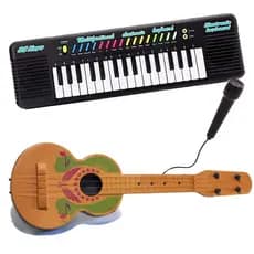 Piano Teclado Musical Violão Infantil Com Microfone Kit 2 Instrumentos Brinquedos