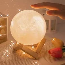Luminária Mini Lua Cheia Abajur Decoração LED com Alto Relevo e Base para Decoração Sem Fio