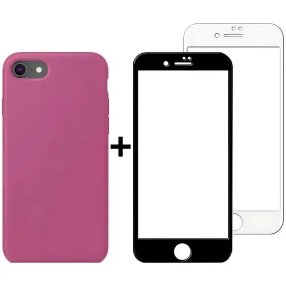 Kit Capinha Hibisco e Película Transparente para Iphone 7, Iphone 8 e Iphone SE Case Fechada nas Laterais de Silicone