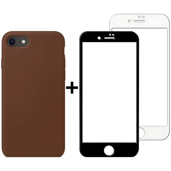 Kit Capinha Marrom e Película Transparente para Iphone 7, Iphone 8 e Iphone SE Case Fechada nas Laterais de Silicone