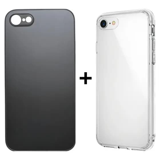Kit 2 Capinhas Vidro Fosco e Transparente para Iphone 7, Iphone 8 e Iphone SE 2020/2022 Fechada nas Laterais Silicone
