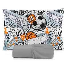 JOGO DE LENÇOL SOLTEIRO INFANTIL SKATE BASQUETEBOL  FUTEBOL FRONHA TRAVESSEIRO, LENÇOL DE ELASTICO