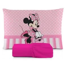 JOGO DE LENÇOL SOLTEIRO 2 PEÇAS, LENÇOL DE ELASTICO, CAPA DE TRAVESSEIRO, MINNIE ROSA