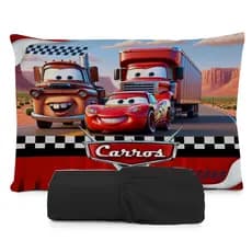 JOGO DE LENÇOL SOLTEIRO INFANTIL  CARROS MCQUEEN E 2 AMIGOS,LENÇOL DE ELASTICO E  FRONHA TRAVESSEIRO 2 PEÇAS