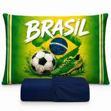 JOGO DE LENÇOL SOLTEIRO BRASIL ,COPA, FUTEBOL, BOLA  , FRONHA TRAVESSEIRO, LENÇOL DE ELASTICO