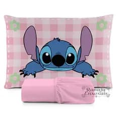 JOGO DE LENÇOL SOLTEIRO 2 PEÇAS, LENÇOL DE ELASTICO, CAPA DE TRAVESSEIRO, STITCH