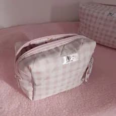 Necessaire Feminina Xadrez  com Zíper Porta Maquiagem  Organizador de Bolsa