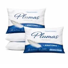 Kit 2 Travesseiros Pluma de Ganso 70x50cm Antialérgico Lavável Fibra Siliconada