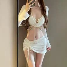 Conjunto de Biquíni de Manga Longa para Mulheres no Verão, Ajuste Slim para Spa, Praia, Férias e Atividades Aquáticas Di