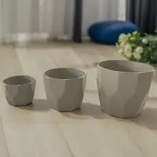 Kit Vasos Plantas Estilo Cachepô Facetado Plástico Injetado Jogo Com 3 Decorativo Leven Artes