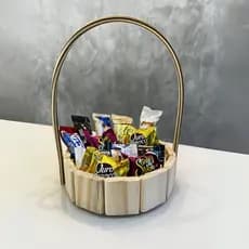 Kit Fraldeira Cesta Redonda 16 Madeira Alça Fibra Sintética Presente Aniversario Pascoa Leven Artes