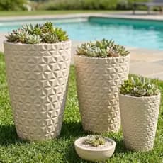 Kit 4 Vasos Plantas 3D Diamante + Bacia Escovada Decorativo Polietileno Resistente Leven Artes