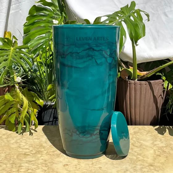 Vaso Planta Cone Bojo Polido G 67x35 + Prato Decorativo Polietileno Resistente Luxo Leven Artes