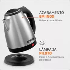 Chaleira Elétrica 1.8L Jarra Aço INOX desligamento automático Ferve Rápido Izing