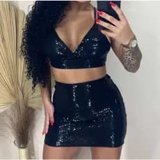 Saia preta - Saia paete - Saia curta - Saia paetê preta Mini saia Feminina
