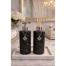 Kit Banheiro Aromatizador Sabonete Líquido pedra negra