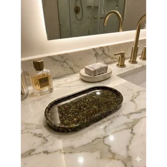 Bandeja Oval Premium Lavabo Banheiro Luxo Quartzo Natural
