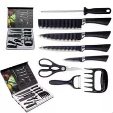 Conjunto de Facas Kit Churrasco Profissional Em Inox 8 Peças Faqueiro Lâminas Afiadas Para Cortes