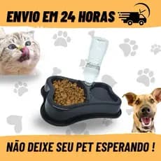 Pote Duplo Pet Comedouro e Bebedouro Com Suporte Para Garrafa