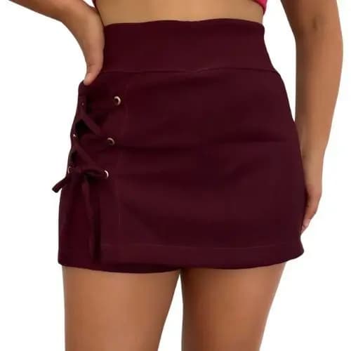 Short Saia Cintura Alta Bengaline Detalhe Lateral Cores Moda