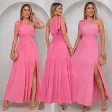 Vestido Adulto Ombro Só  Detalhe Latex Babado  Longo