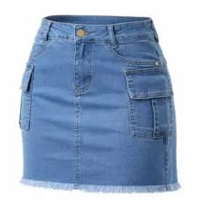 Saia Cargo Jeans Feminina Com Lycra Cintura Alta – Moderna & Confortável