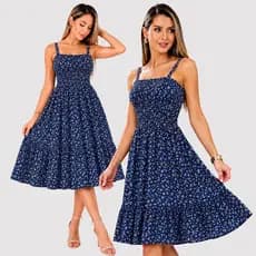 Vestido Viscose Alça Regular   Feminino Soltinho Leve Casual Moda Verão Confortável