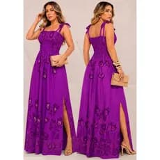 Vestido longo  festa cristã feminino em Viscolinho casual de alça com elástico praia